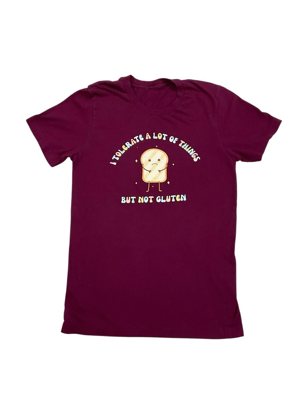 Life Is Good Gluten Free Humor Graphic T-Shirt Burgundy Women’s Small